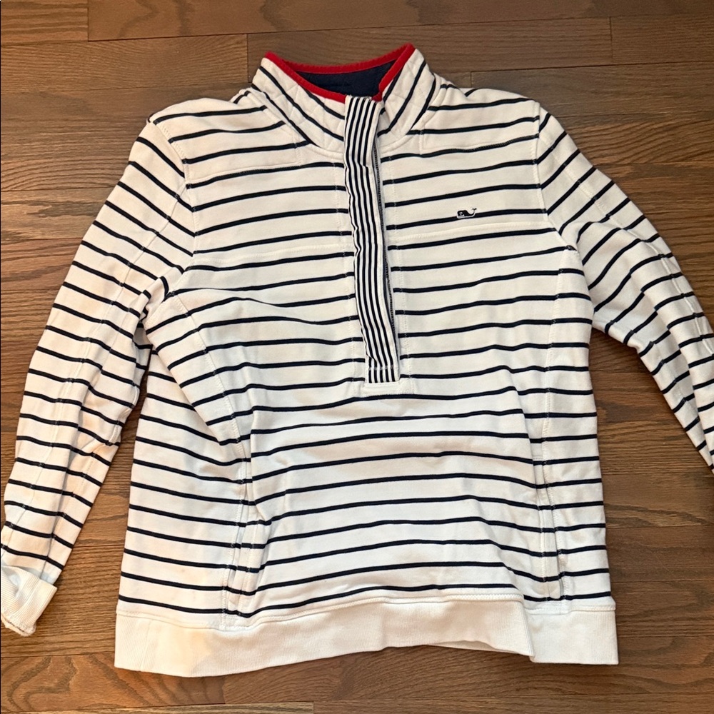 Vineyard Vines White and Navy Striped Sweatshirt